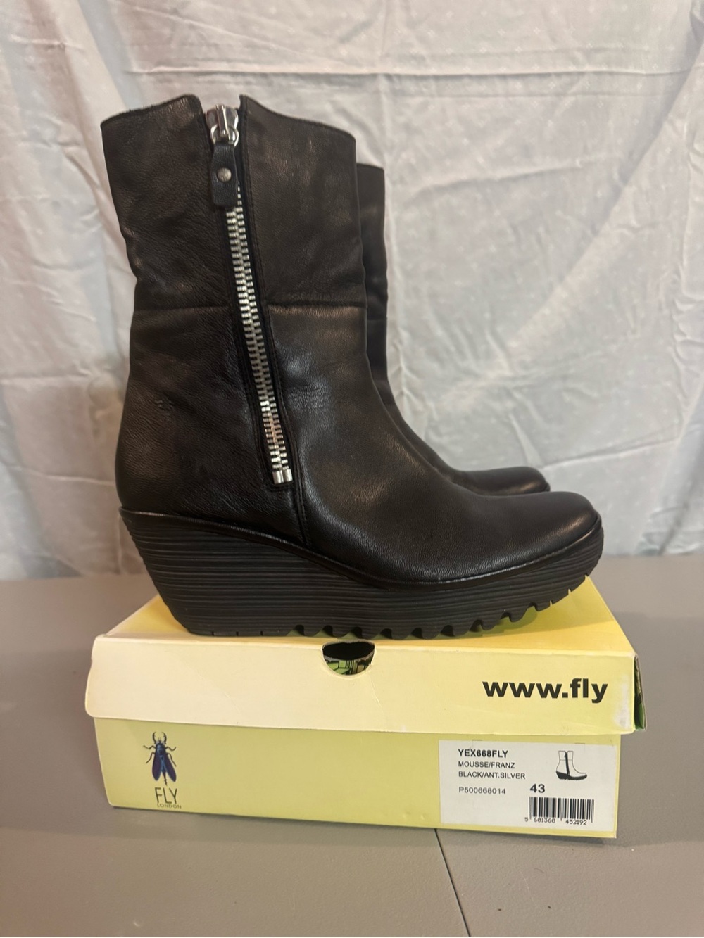 FLY London Black Wedge Ankle Boots with Metallic Cuff - Picture 3 of 6